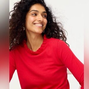 J. Crew Factory Sweater Red Ruffle Neck M